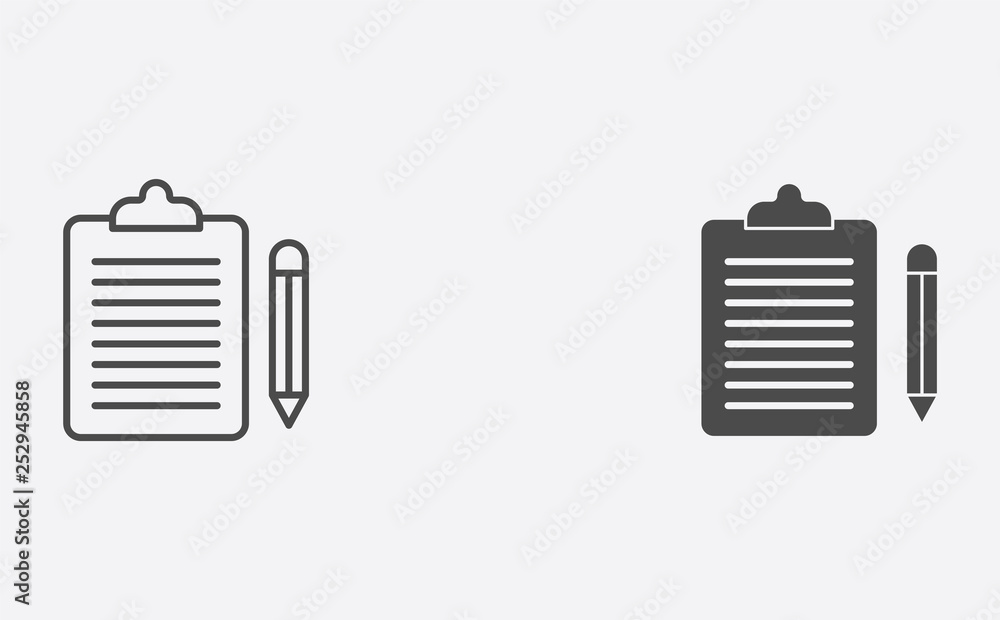 Clipboard outline and filled vector icon sign symbol Clipboard outline and filled vector icon sign symbol