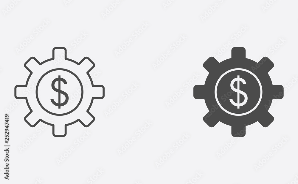 Money with gear outline and filled vector icon sign symbol