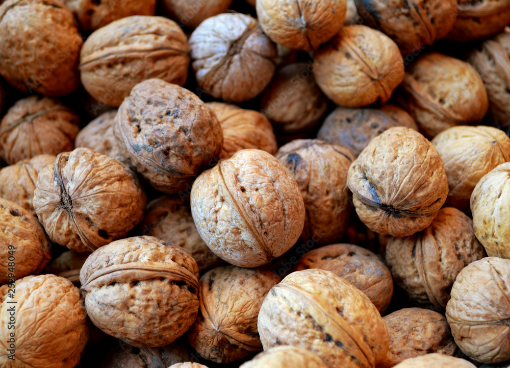 Lots of healthy walnuts in shells Lots of healthy walnuts in shells