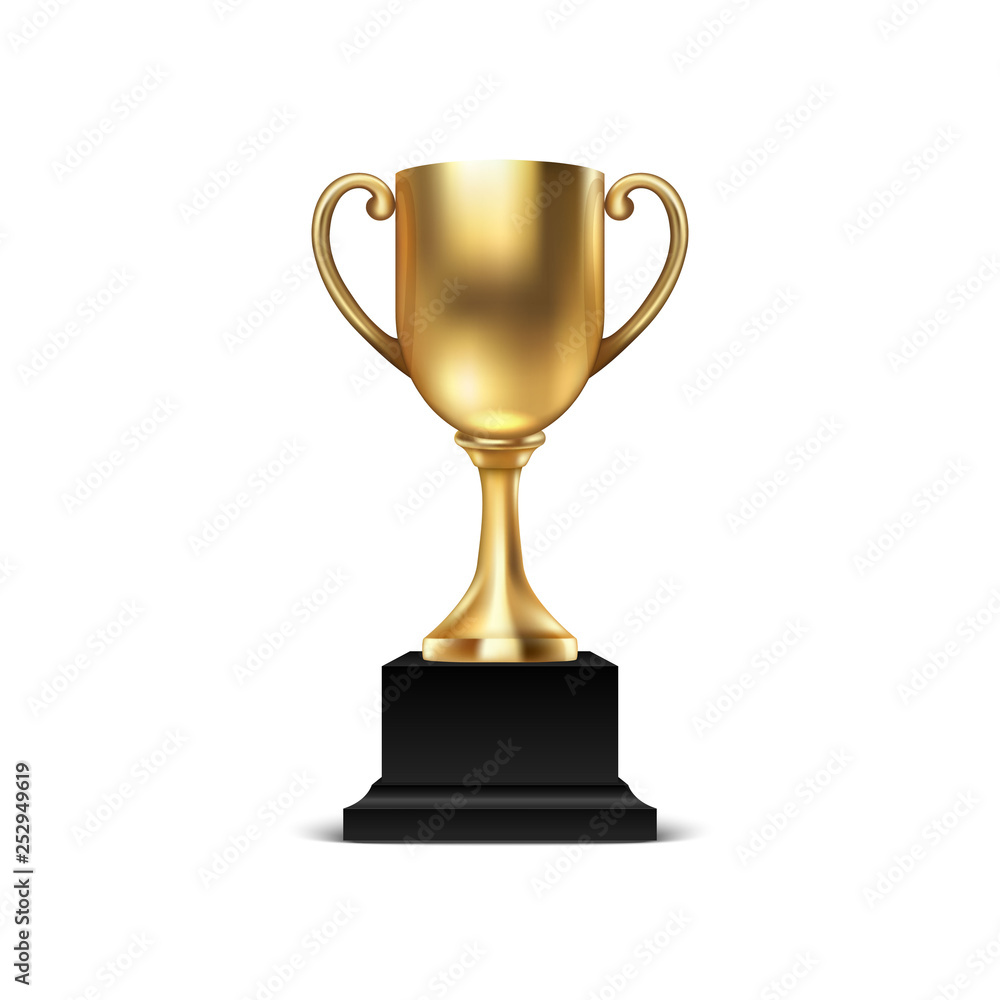 Realistic Vector 3d Blank Golden Champion Cup Icon Closeup Isolated on White Background. Design Template of Championship Trophy. Sport Tournament Award, Gold Winner Cup and Victory Concept Realistic Vector 3d Blank Golden Champion Cup Icon Closeup Isolated on White Background. Design Template of Championship Trophy. Sport Tournament Award, Gold Winner Cup and Victory Concept