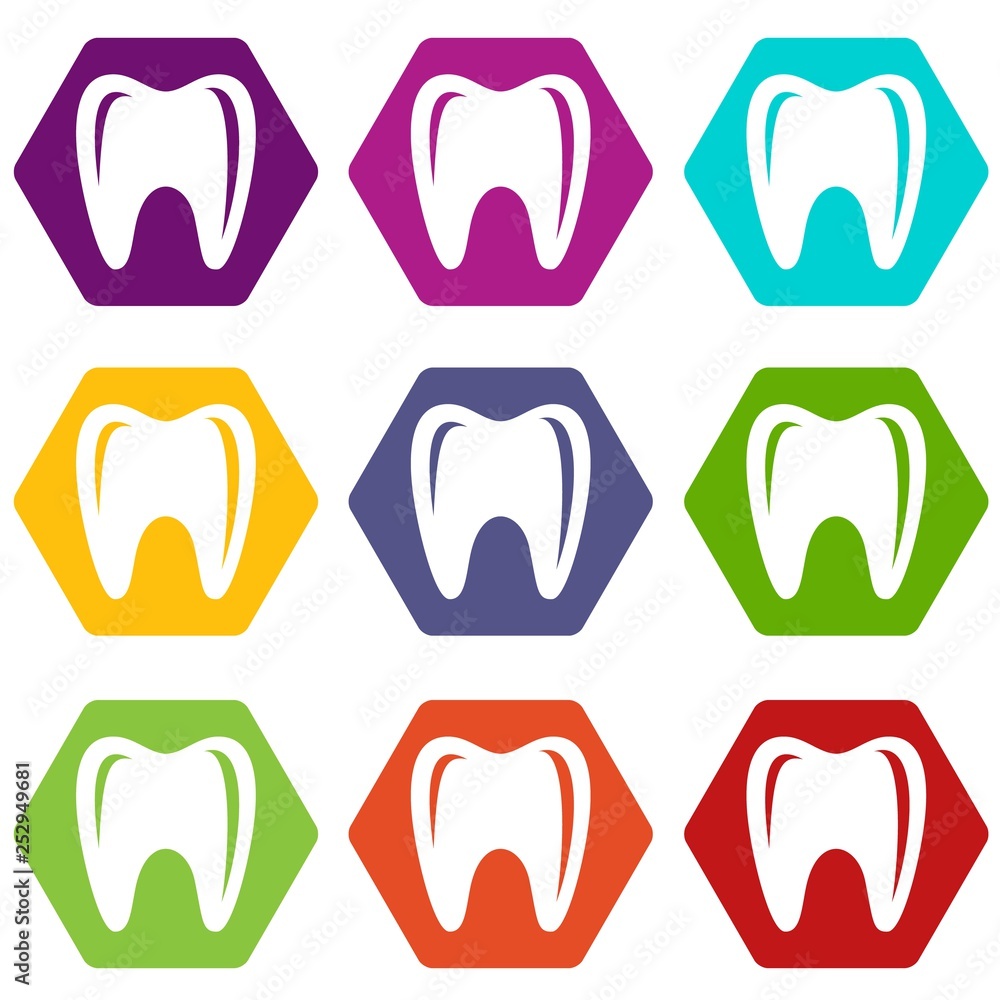 Tooth in mouth icons 9 set coloful isolated on white for web Tooth in mouth icons 9 set coloful isolated on white for web