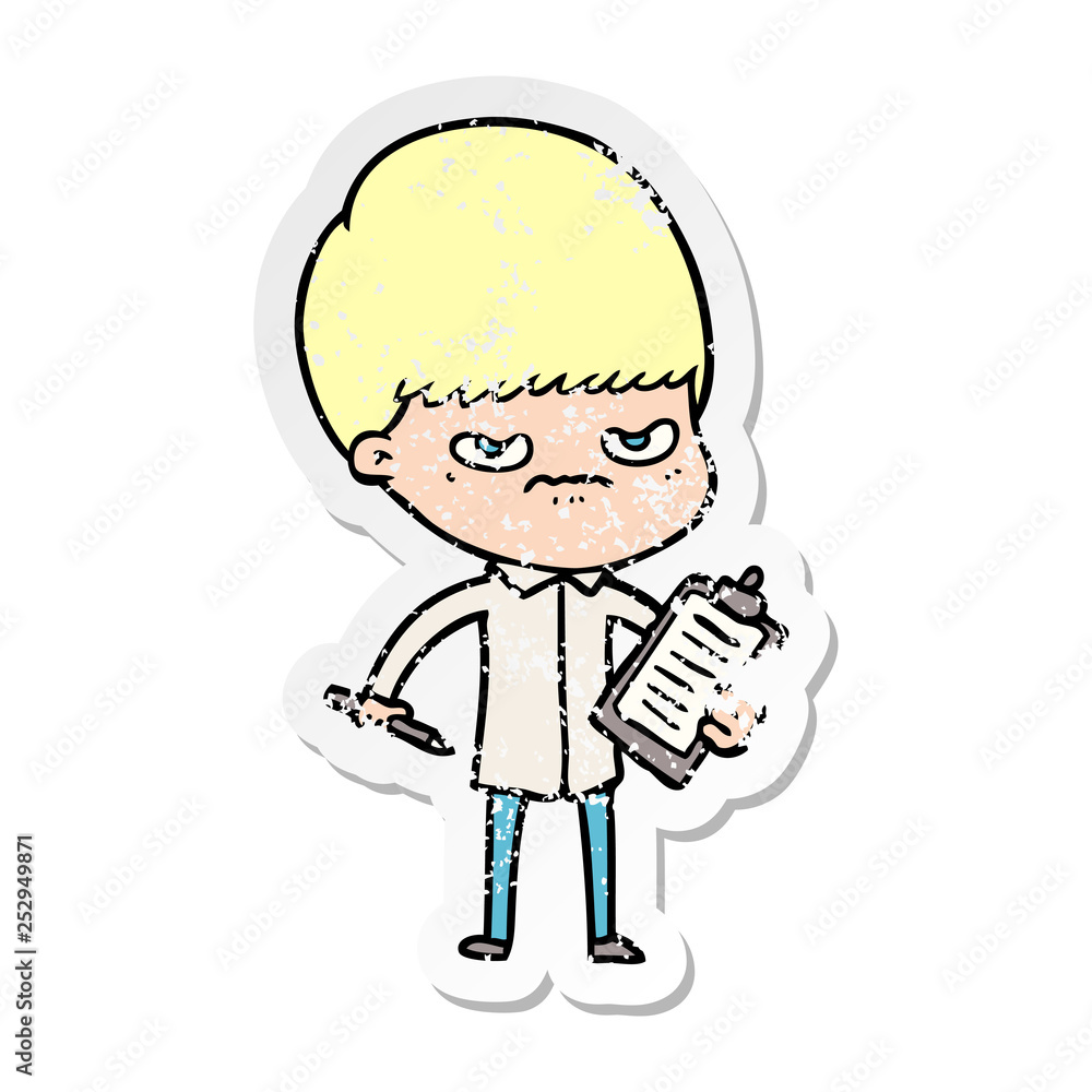 distressed sticker of a cartoon boy distressed sticker of a cartoon boy