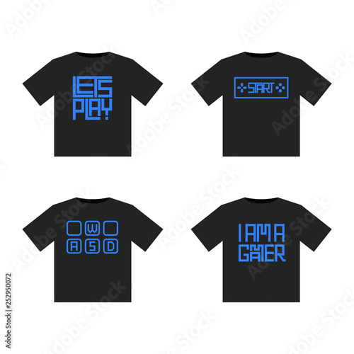 Set concept print with video games phrase, start and lets play and other