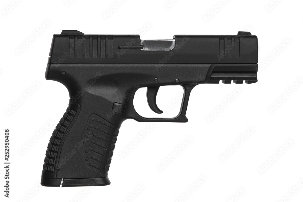 Modern black gun isolated on white back