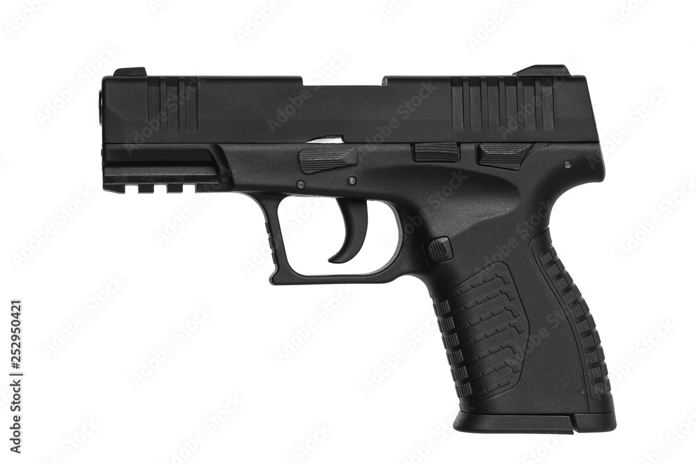 Modern black gun isolated on white back