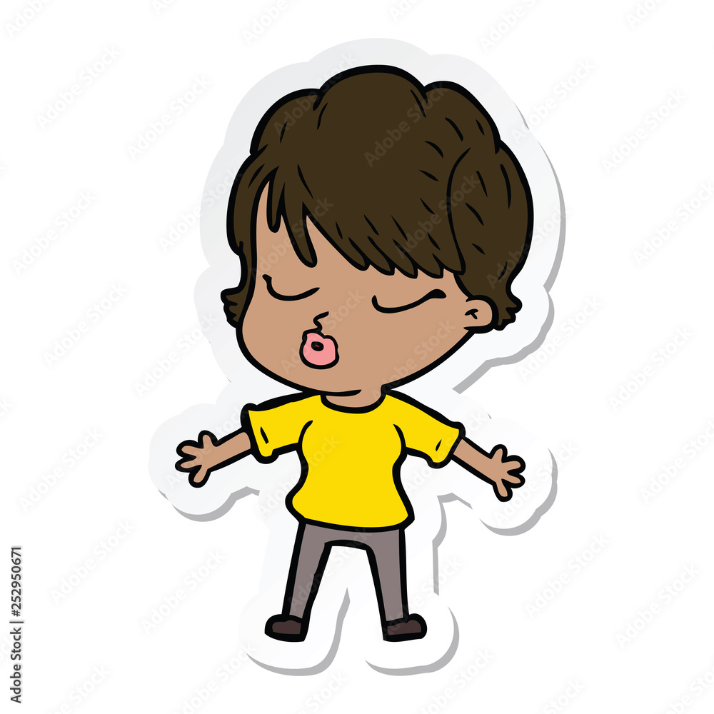 sticker of a cartoon woman with eyes shut sticker of a cartoon woman with eyes shut
