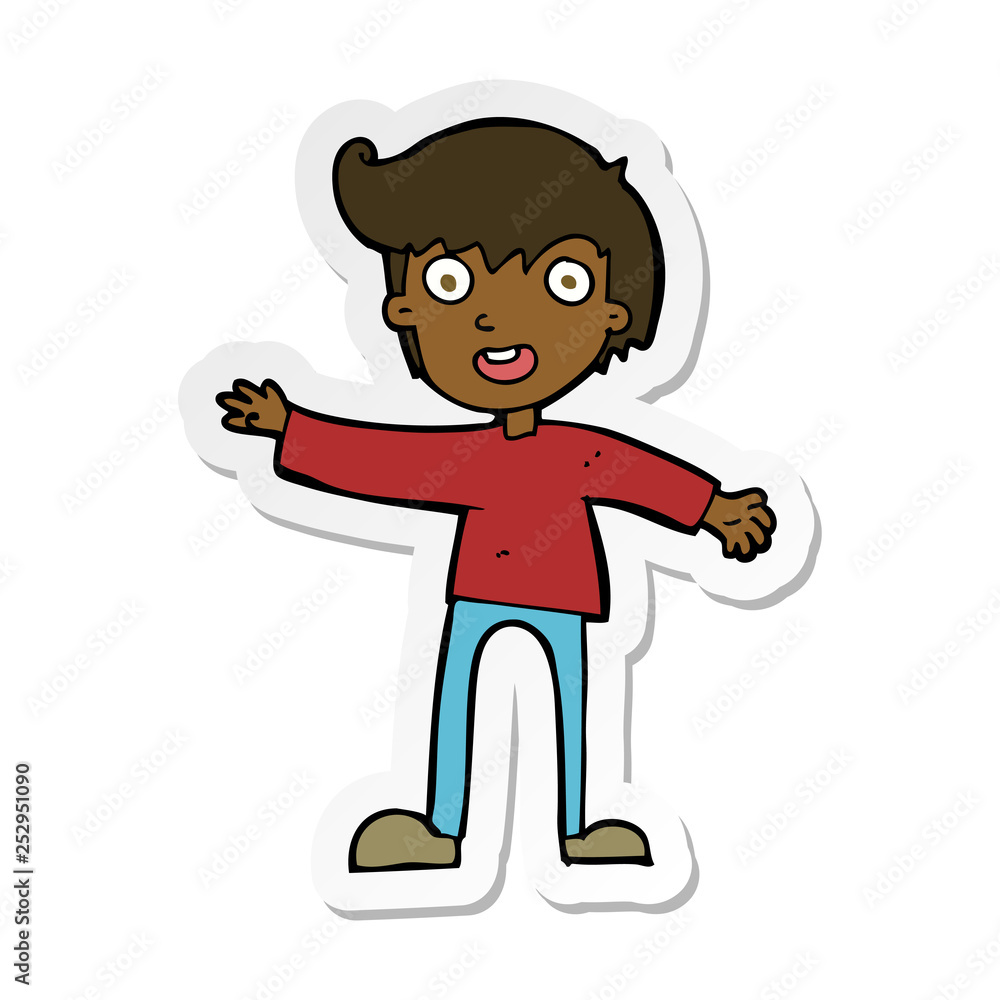 sticker of a cartoon excited boy sticker of a cartoon excited boy