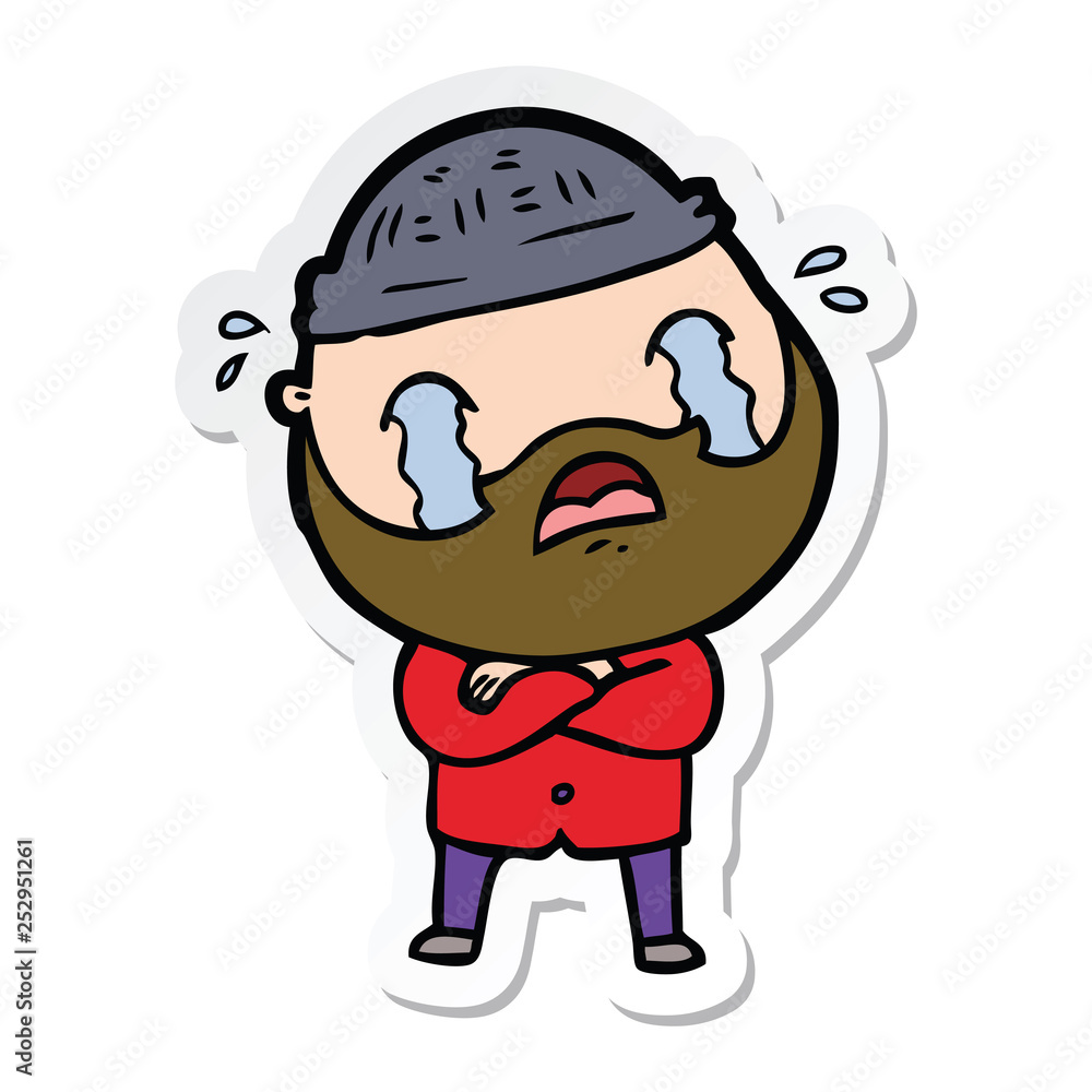 sticker of a cartoon bearded man crying