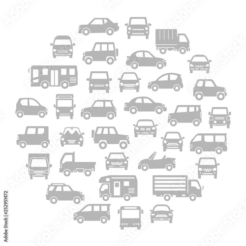 色々な車のサークル状アイコンギャラリー(グレーシルエット)