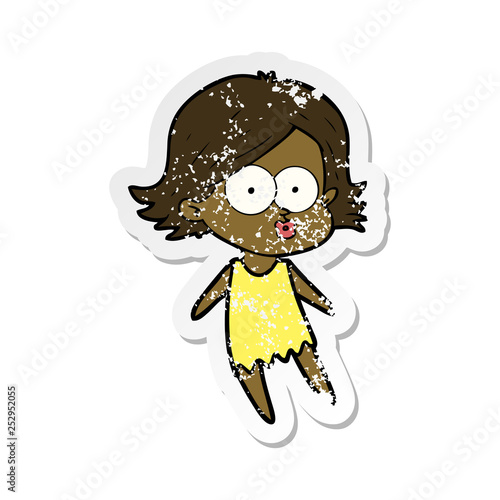 distressed sticker of a cartoon girl pouting