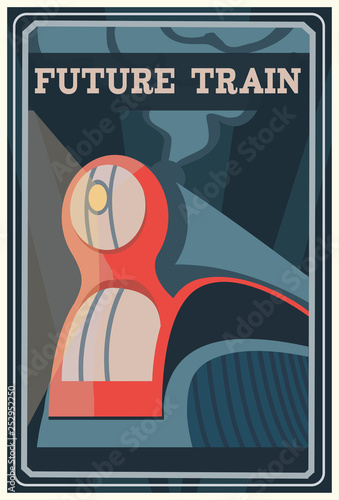 Art Deco Dreyfuss Train Poster. Vintage travel illustration. Vector illustration of transcontinental passenger train.