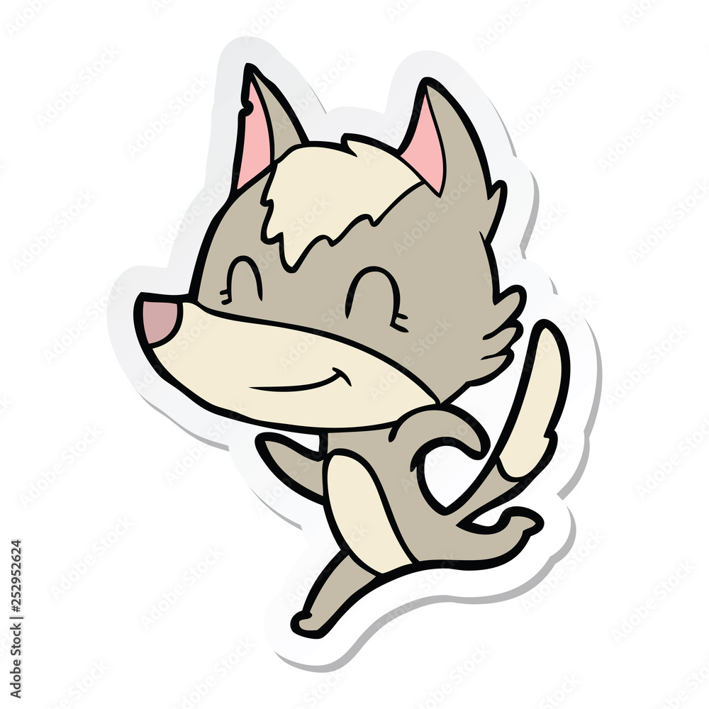 sticker of a friendly cartoon wolf running sticker of a friendly cartoon wolf running