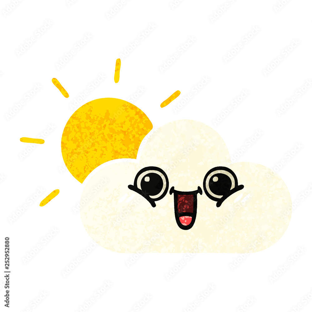 retro illustration style cartoon sun and cloud retro illustration style cartoon sun and cloud