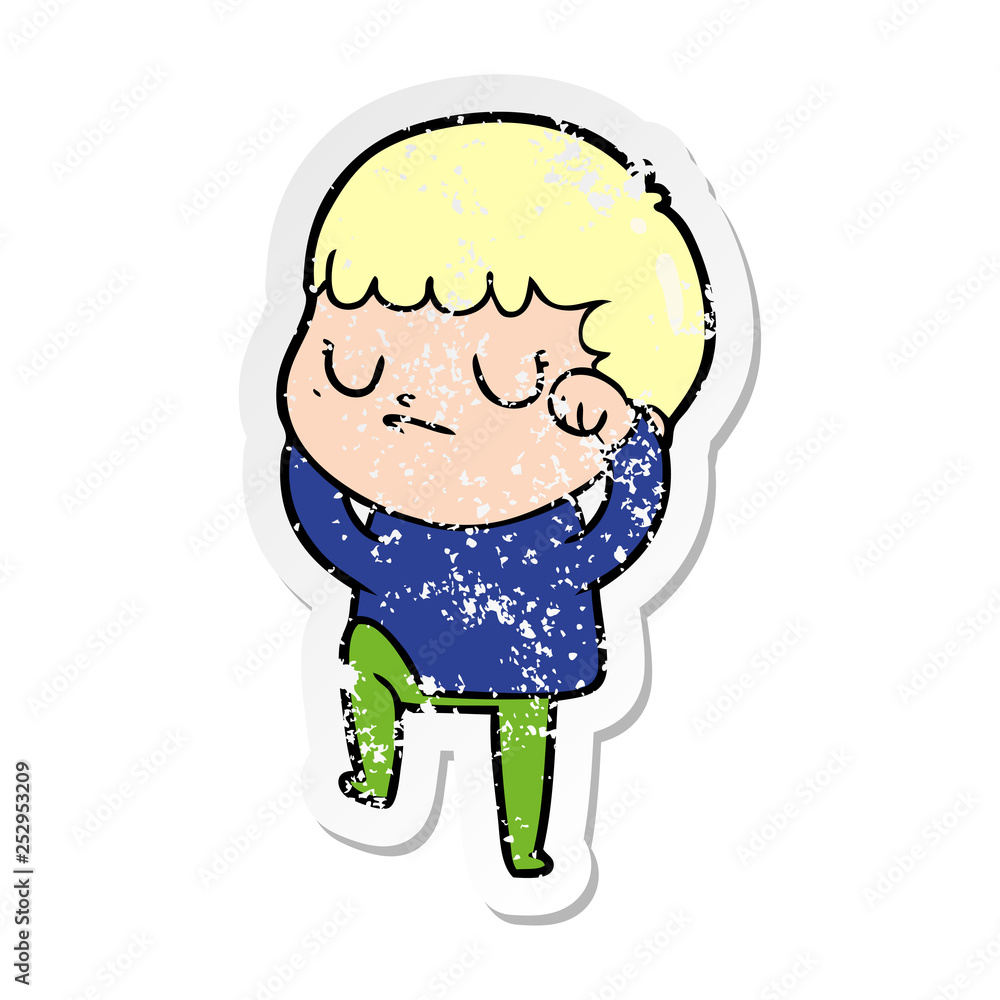 distressed sticker of a cartoon grumpy boy distressed sticker of a cartoon grumpy boy