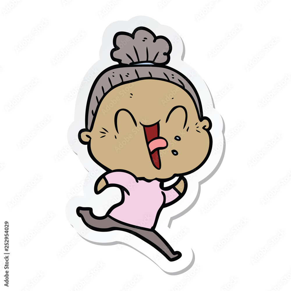 sticker of a cartoon happy old woman sticker of a cartoon happy old woman