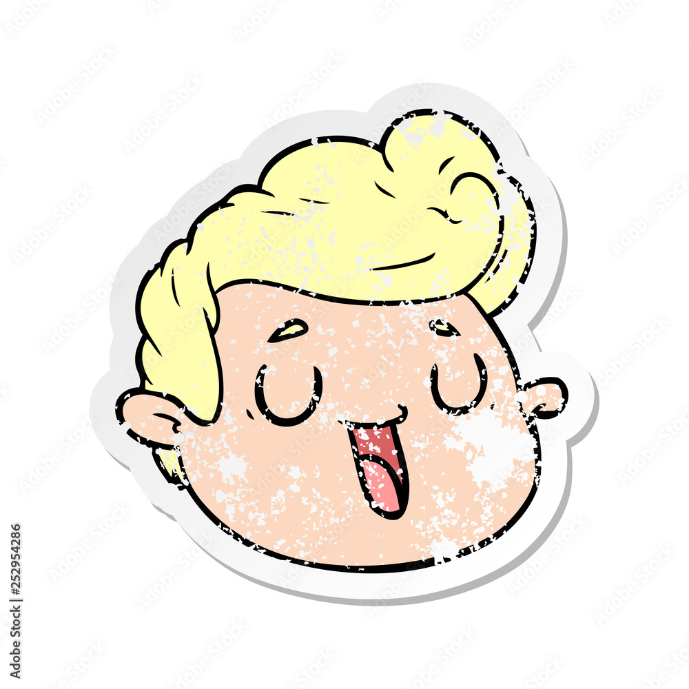 distressed sticker of a cartoon male face distressed sticker of a cartoon male face