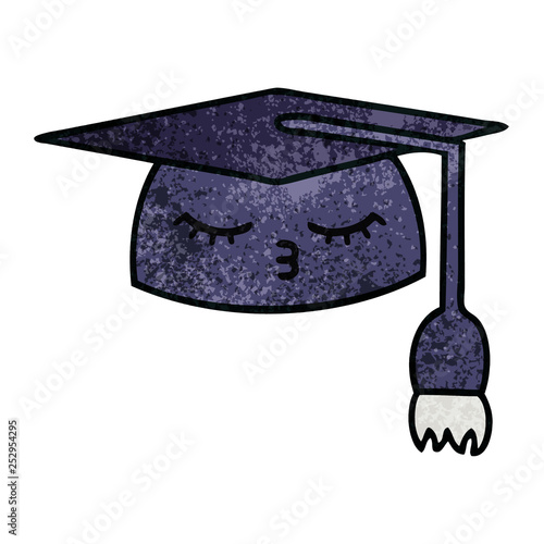 retro grunge texture cartoon graduation hat