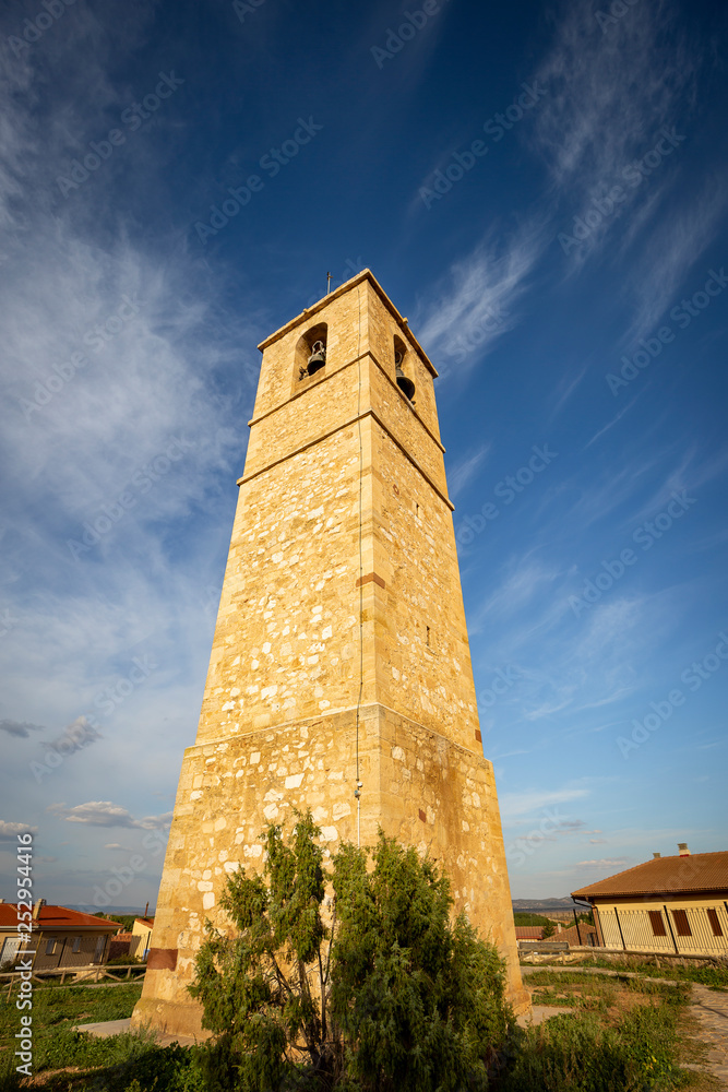 the bell tower at Monreal del Campo town, province of Teruel, Aragon, Spain the bell tower at Monreal del Campo town, province of Teruel, Aragon, Spain