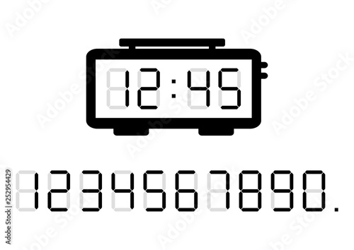 Alarm clock and calculator digital numbers. Vector illustration