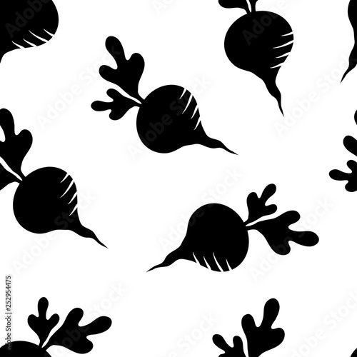 Seamless pattern with black beets isolated on white background. Vector illustration