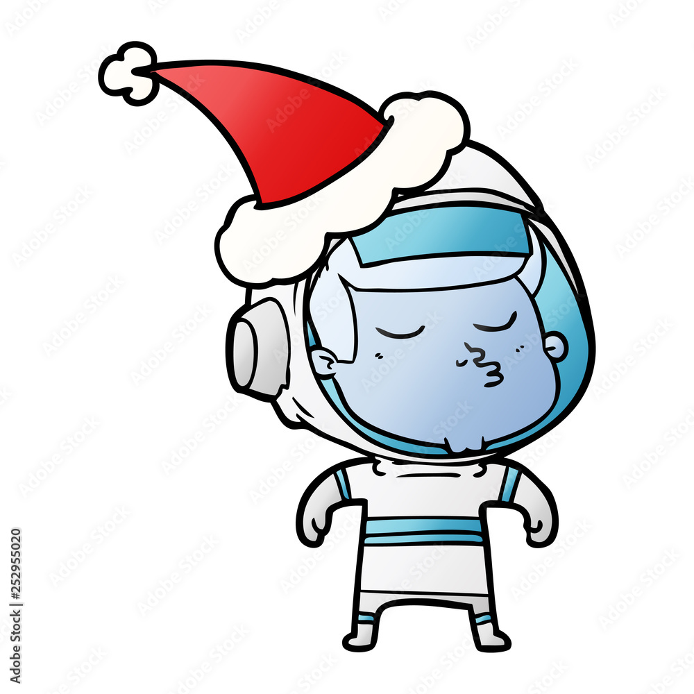 gradient cartoon of a confident astronaut wearing santa hat gradient cartoon of a confident astronaut wearing santa hat