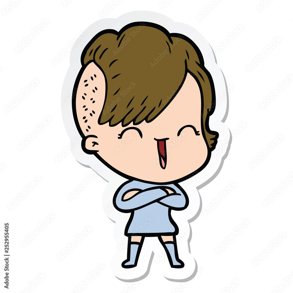 sticker of a cartoon happy hipster girl sticker of a cartoon happy hipster girl