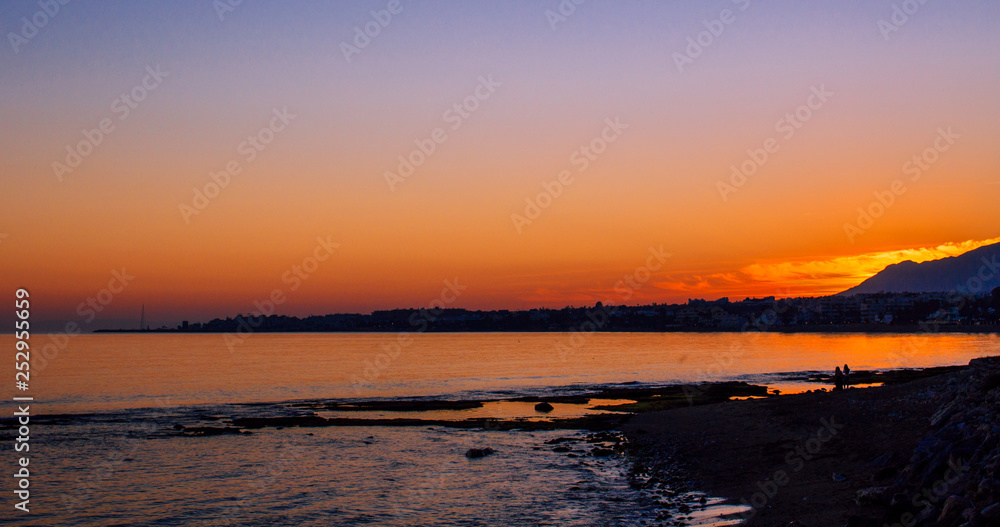 Sunset landscape. View of Puerto Banus, Marbella. Sunset landscape. View of Puerto Banus, Marbella.