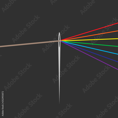 Sewing needle with rainbow thread icon. Vector isolated illustration