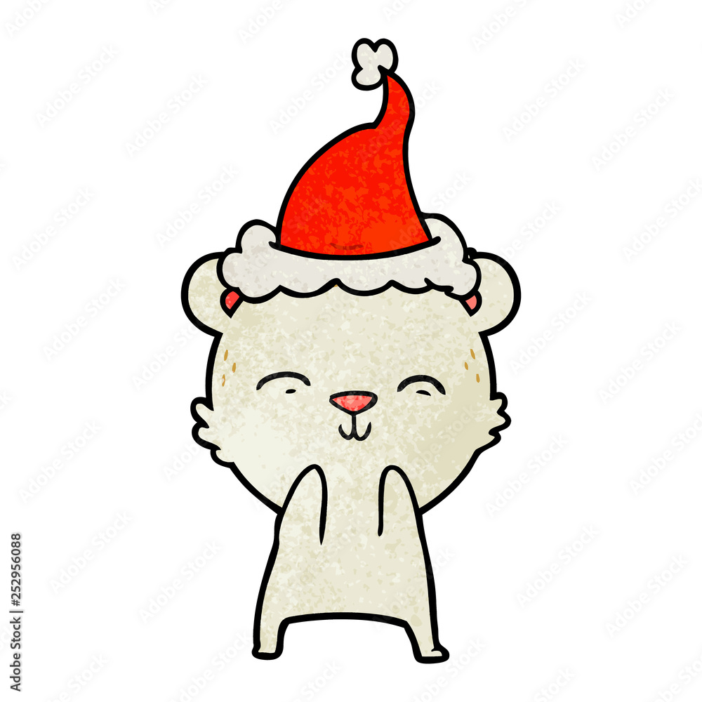 happy textured cartoon of a polar bear wearing santa hat happy textured cartoon of a polar bear wearing santa hat