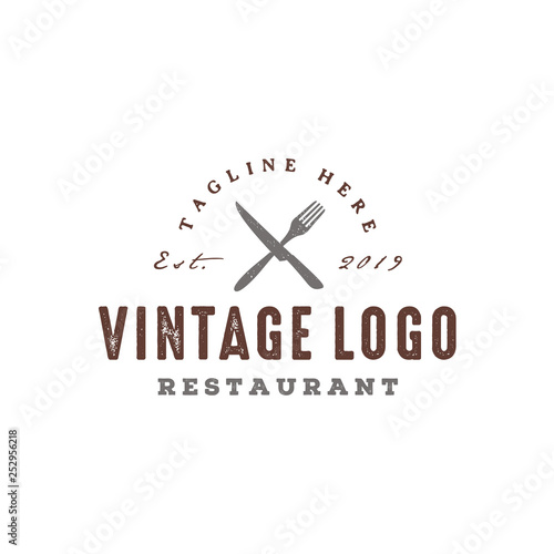 Fork Knife Spoon Rustic Vintage Retro Restaurant logo design
