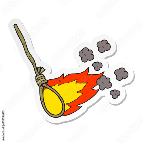 sticker of a cartoon hangmans noose on fire