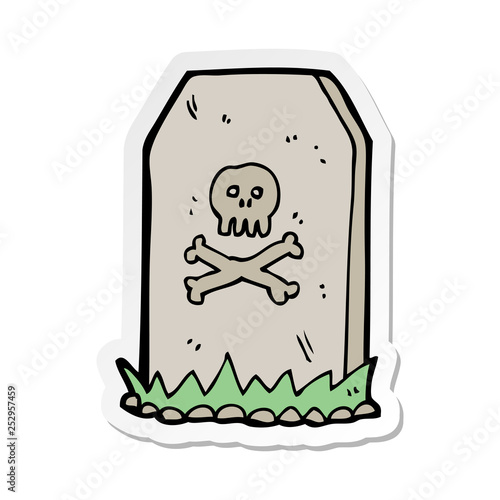 sticker of a cartoon spooky grave