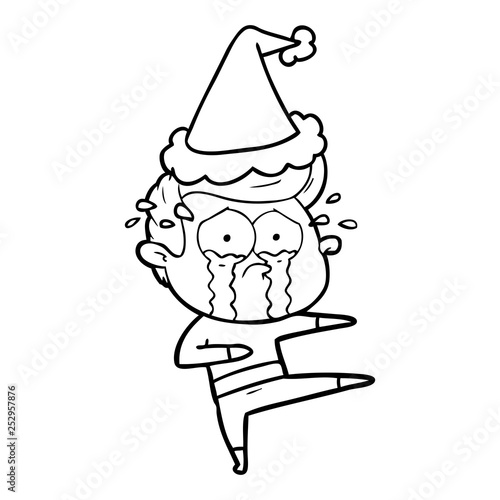 line drawing of a crying dancer wearing santa hat