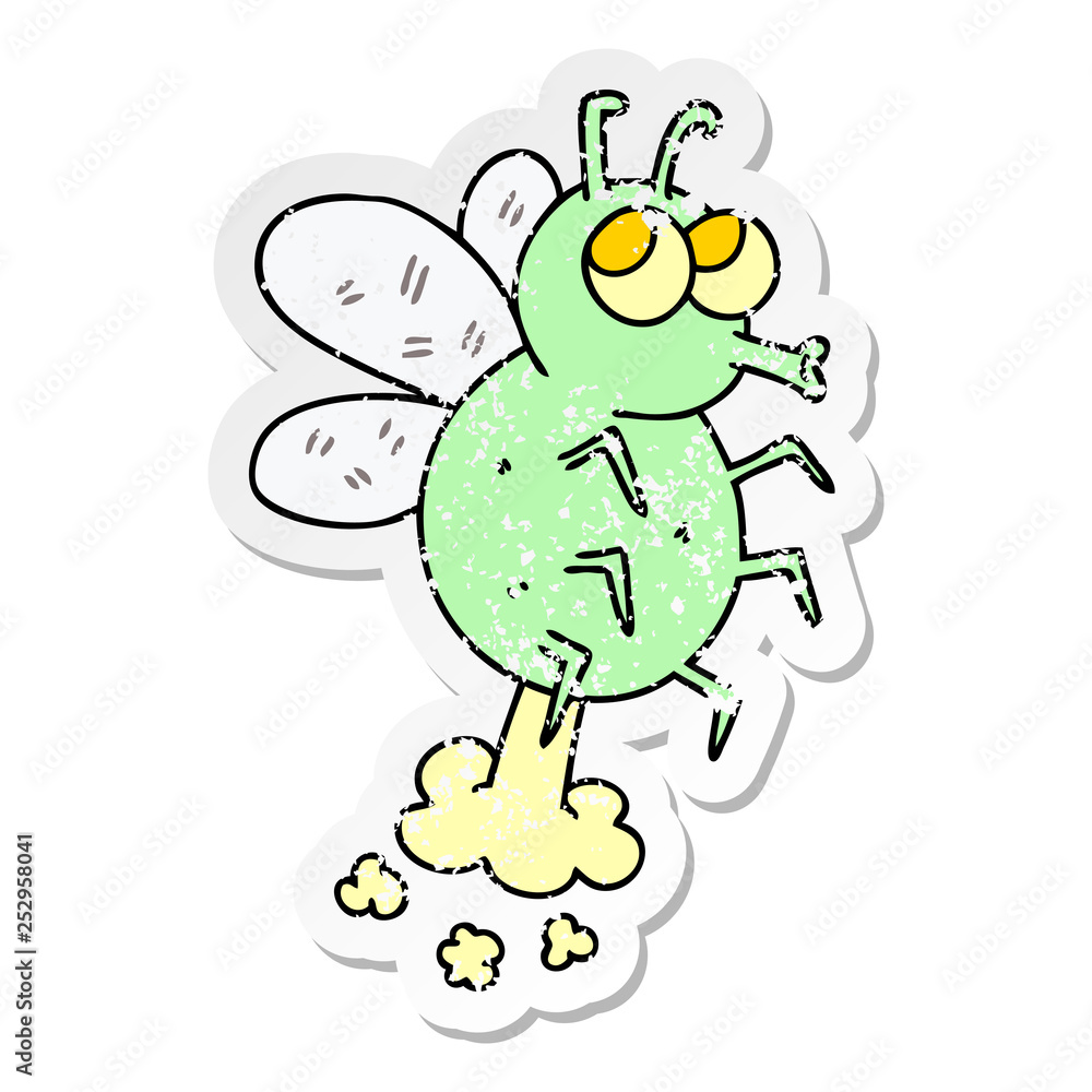 distressed sticker of a quirky hand drawn cartoon fly distressed sticker of a quirky hand drawn cartoon fly