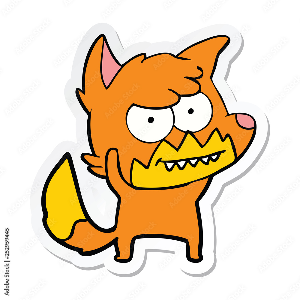 sticker of a cartoon grinning fox sticker of a cartoon grinning fox