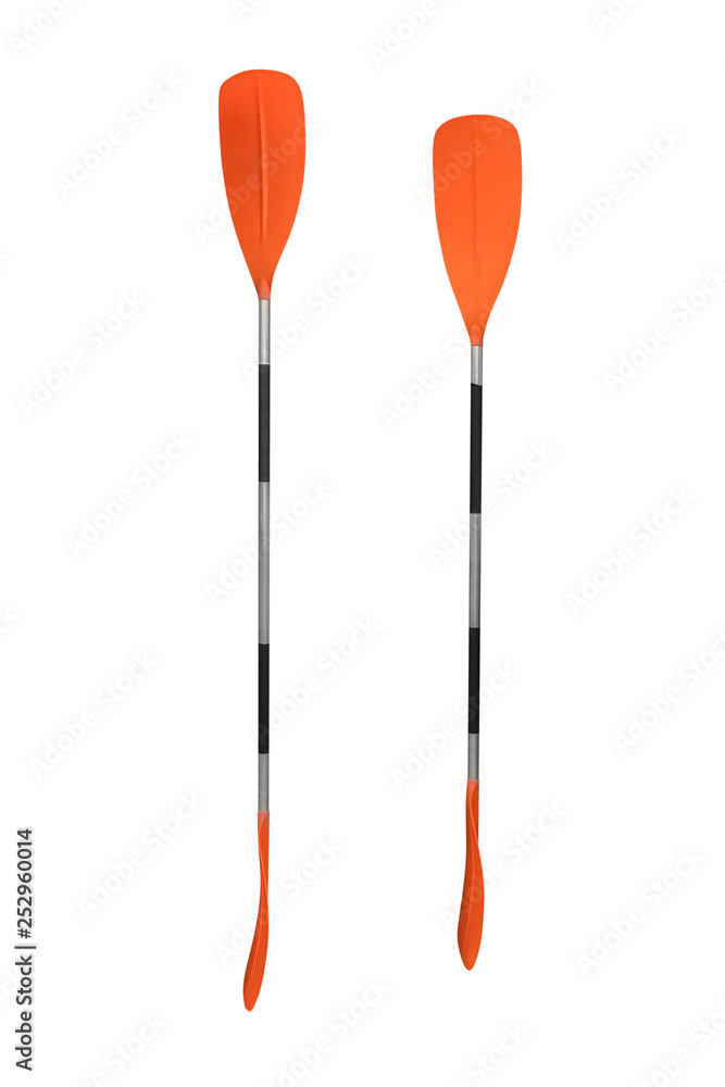 orange paddle for kayak isolated on white background orange paddle for kayak isolated on white background