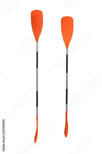 Valokuva orange paddle for kayak isolated on white background