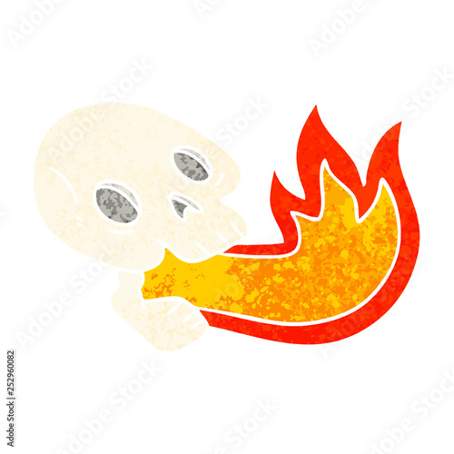 fire breathing quirky retro illustration style cartoon skull