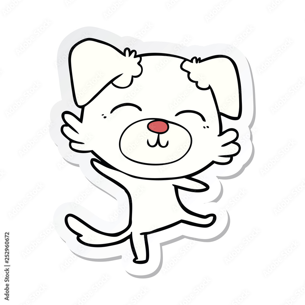 sticker of a cartoon dog doing a happy dance sticker of a cartoon dog doing a happy dance