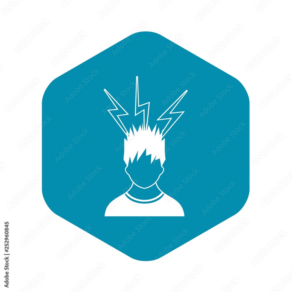 Lightning above the head of man icon in simple style isolated on white background Lightning above the head of man icon in simple style isolated on white background