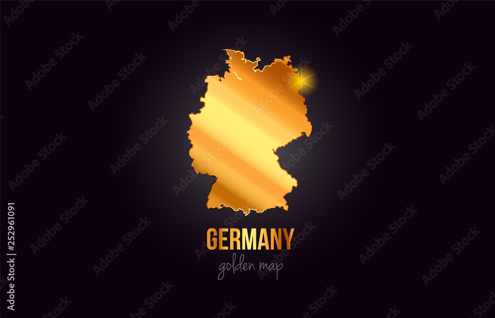 Germany country border map in gold golden metal color design