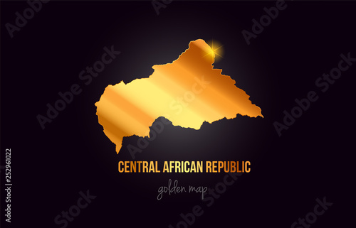 Central African Republic country border map in gold golden metal color design