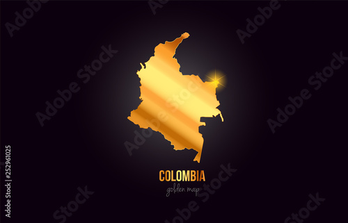 Colombia country border map in gold golden metal color design