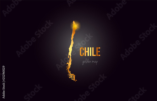 Chile country border map in gold golden metal color design
