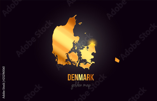 Denmark country border map in gold golden metal color design