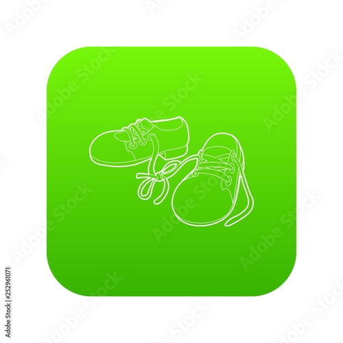 Tied shoes joke icon green vector isolated on white background
