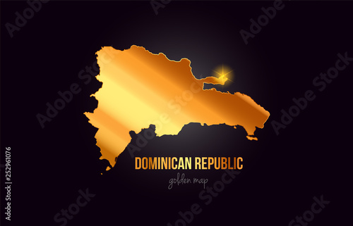 Dominican Republic country border map in gold golden metal color design
