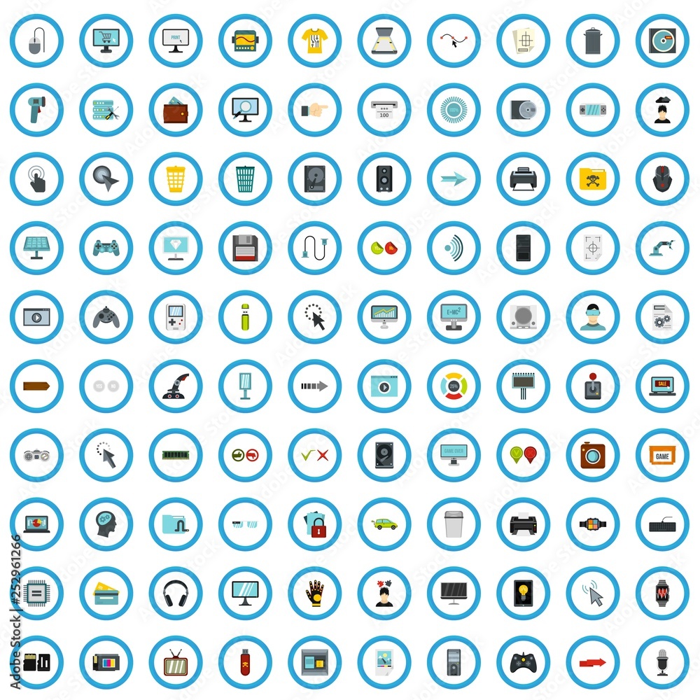 100 computer icons set in flat style for any design vector illustration