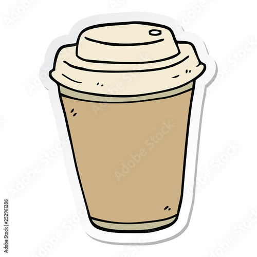 sticker of a cartoon takeout coffee cup