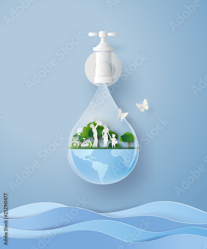 Water Drop Shaped Earth with Tap for World Water Day